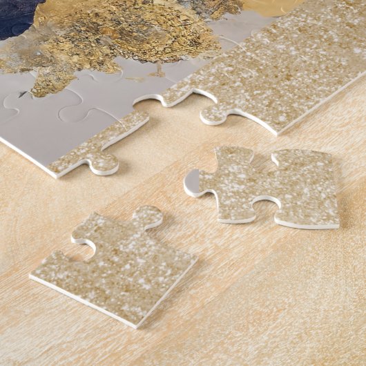 Golden Elegant Flower Jigzaag Puzzle Legpuzzel (Zijkant)