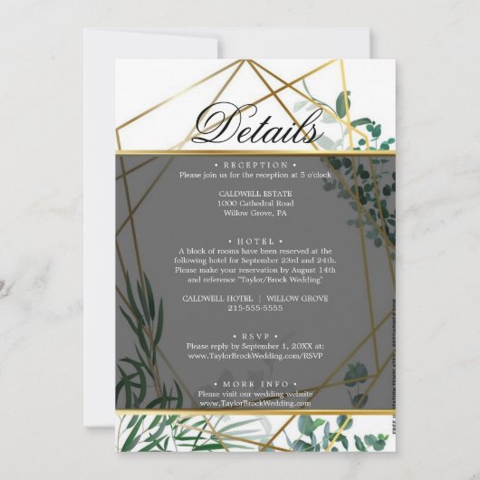 Golden Elegant Foliage Vellum Wedding Invitation Kaart (Achterkant)