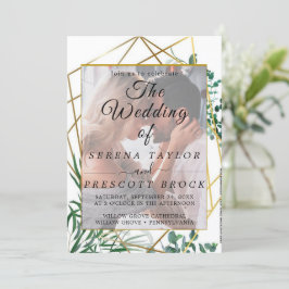 Golden Elegant Foliage Vellum Wedding Invitation Kaart