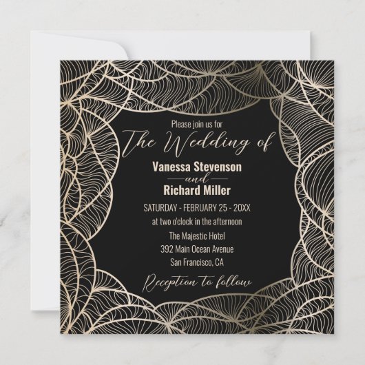 Golden Elegant Luxe Line Art Motief Bruiloft Kaart (Voorkant)