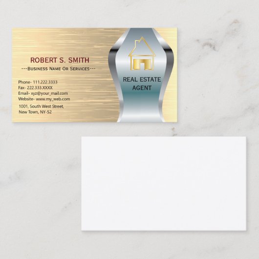 Golden Elegant Metallic Real Estate Agent Visitekaartje (Voorkant / Achterkant)