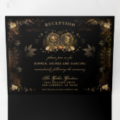 Golden Elegant Skeletons RecEPT & NON-MENU RSVP Drieluik Uitnodiging (Binnenzijde eerst)
