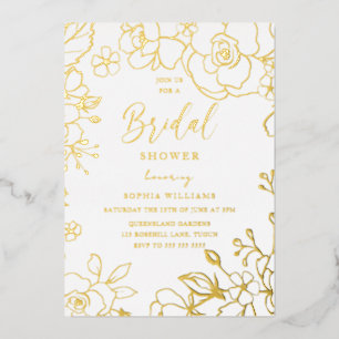 Golden Elegant Vrijgezellenfeest Flowers Real Gold Folie Uitnodiging