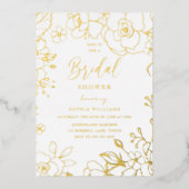 Golden Elegant Vrijgezellenfeest Flowers Real Gold Folie Uitnodiging (Voorkant)