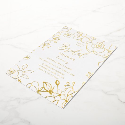 Golden Elegant Vrijgezellenfeest Flowers Real Gold Folie Uitnodiging (Gedraaid)