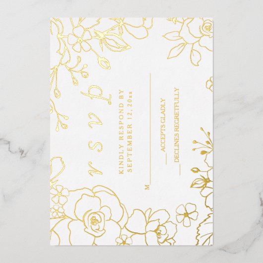 Golden Elegant Wedding RSVP Real Gold Folie Uitnodiging (Voorkant)