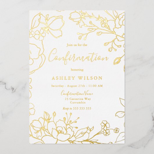 Golden Elegant White Modern Bevestiging Real Gold Folie Uitnodiging (Voorkant)