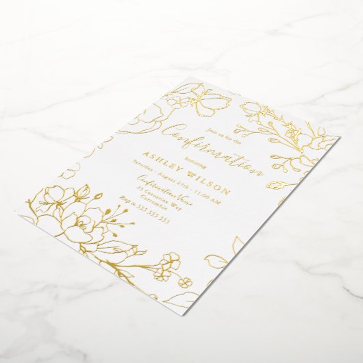 Golden Elegant White Modern Bevestiging Real Gold Folie Uitnodiging (Gedraaid)