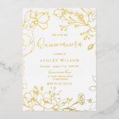 Golden Elegant White Modern Quinceanera Real Gold Folie Uitnodiging (Voorkant)