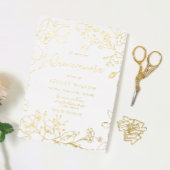 Golden Elegant White Modern Quinceanera Real Gold Folie Uitnodiging