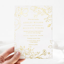 Golden Elegant White Modern Wedding Real Gold Folie Uitnodiging