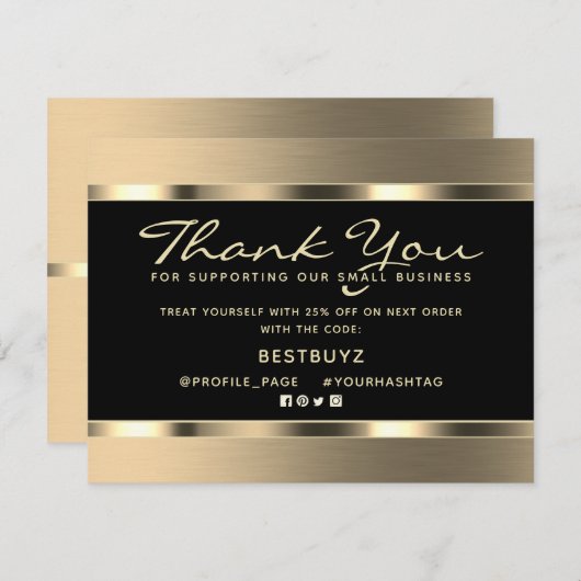 Golden elegante luxe bedankkaart (Voorkant / Achterkant)