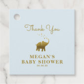 Golden Elephant Blue Baby shower Bedankt Bedankjes Labels (Voorkant)