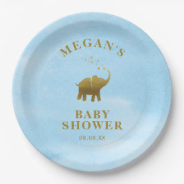 Golden Elephant Blue Waterverf Baby shower Papieren Bordje