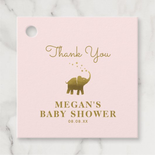 Golden Elephant Blush Baby shower Bedankt Bedankjes Labels (Voorkant)