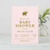 Golden Elephant Blush Pink Baby shower Kaart (Staand voorkant)