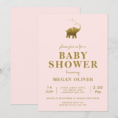 Golden Elephant Blush Pink Baby shower Kaart (Voorkant / Achterkant)