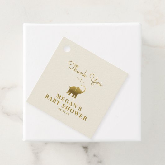 Golden Elephant Ecru Baby shower Hartelijk dank Bedankjes Labels (In situ)