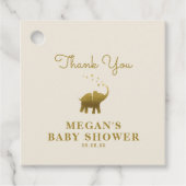 Golden Elephant Ecru Baby shower Hartelijk dank Bedankjes Labels (Voorkant)