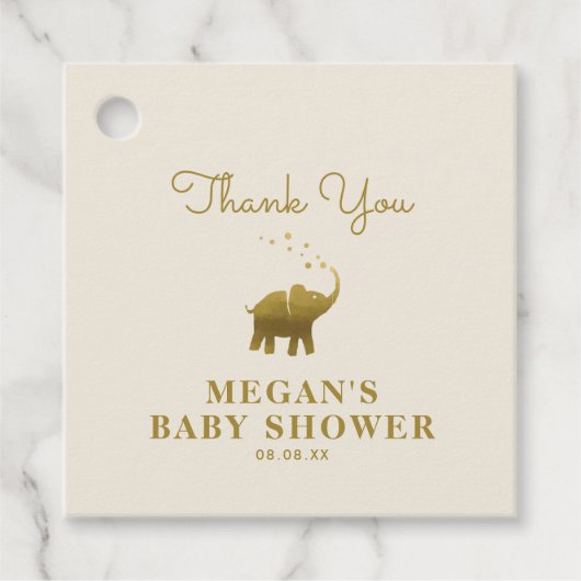 Golden Elephant Ecru Baby shower Hartelijk dank Bedankjes Labels (Voorkant)