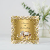 Golden Elephant Elite Cream Gold Birthday Kaart (Staand voorkant)