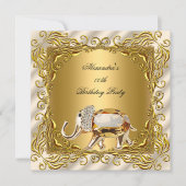 Golden Elephant Elite Cream Gold Birthday Kaart (Voorkant)