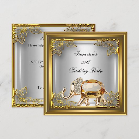 Golden Elephant Elite Elegant Birthday White Kaart (Voorkant / Achterkant)