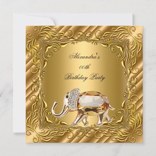 Golden Elephant Elite Elegant Gold Birthday Party Kaart (Voorkant)