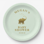 Golden Elephant Mint Green Baby shower Papieren Bordje (Voorkant)