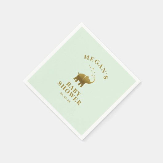 Golden Elephant Mint Green Baby shower Servet (Hoek)