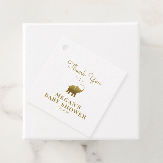 Golden Elephant White Baby shower Bedankt Bedankjes Labels (In situ)