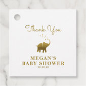 Golden Elephant White Baby shower Bedankt Bedankjes Labels (Voorkant)