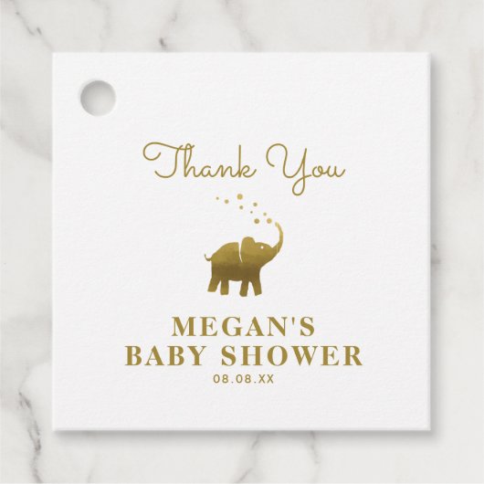 Golden Elephant White Baby shower Bedankt Bedankjes Labels (Voorkant)