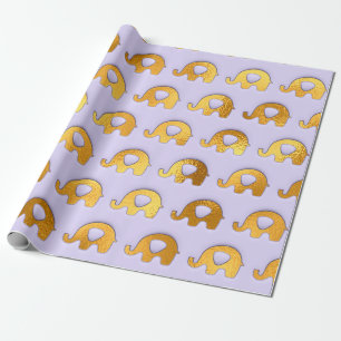Golden Elephants Baby shower Lavendel Paarse Cadeaupapier