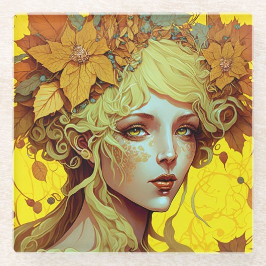 Golden Elf Fairy Fae Fantasy Art Glazen Onderzetter (Voorkant)