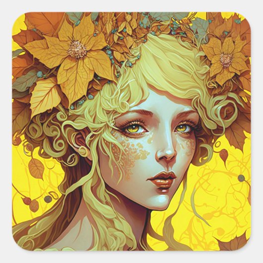 Golden Elf Fairy Fae Fantasy Art Vierkante Sticker (Voorkant)