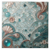 Golden Embellishment Aqua Blue Bubbles Mosaic Cool Tegeltje (Voorkant)