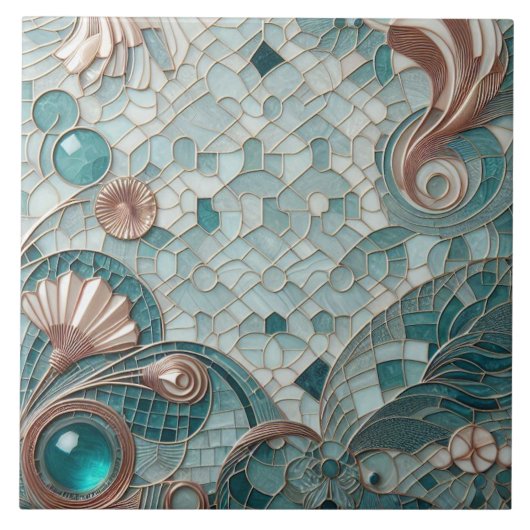 Golden Embellishment Aqua Blue Bubbles Mosaic Cool Tegeltje (Voorkant)