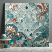 Golden Embellishment Aqua Blue Bubbles Mosaic Cool Tegeltje