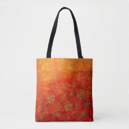 Golden Ember Floral Batik Tote Bag