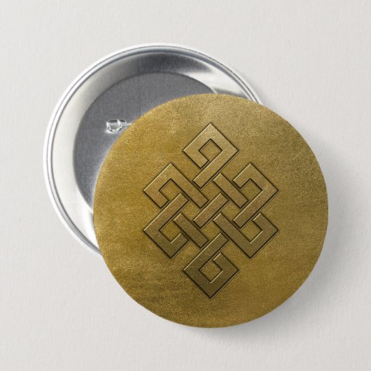 Golden Embossed Eindeloos Knot Ronde Button 7,6 Cm (Voorkant /achterkant)