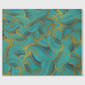 Golden Embossed Swirl Wave Pattern op Blue Cadeaupapier (Vlak)