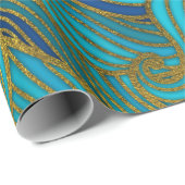 Golden Embossed Swirl Wave Pattern op Blue Cadeaupapier (Rol Hoek)