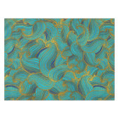Golden Embossed Swirl Wave Pattern op Blue Tafelkleed (Voorkant (Horizontaal))