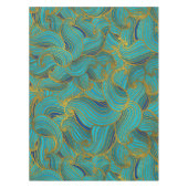 Golden Embossed Swirl Wave Pattern op Blue Tafelkleed (Voorkant)