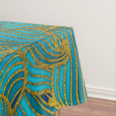 Golden Embossed Swirl Wave Pattern op Blue Tafelkleed (Voorbeeld)