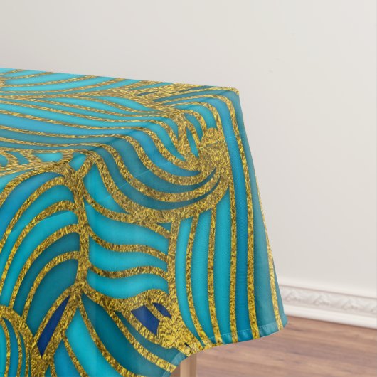 Golden Embossed Swirl Wave Pattern op Blue Tafelkleed (Voorbeeld)