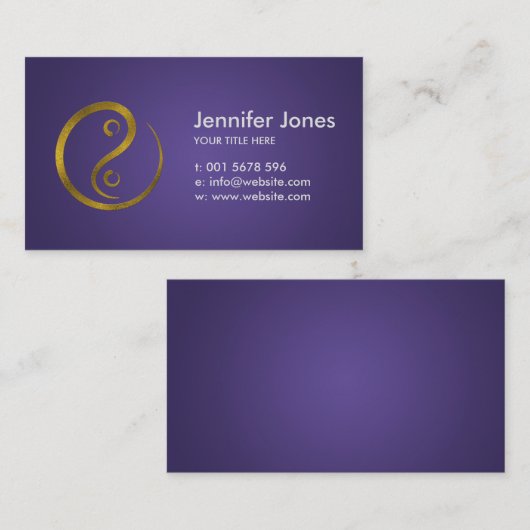 Golden Embossed Yin Yang symbool op paars Visitekaartje (Voorkant / Achterkant)
