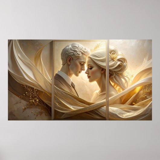 Golden Embrace: Ethereal Couple Portrait in Silk a Poster (Voorkant)