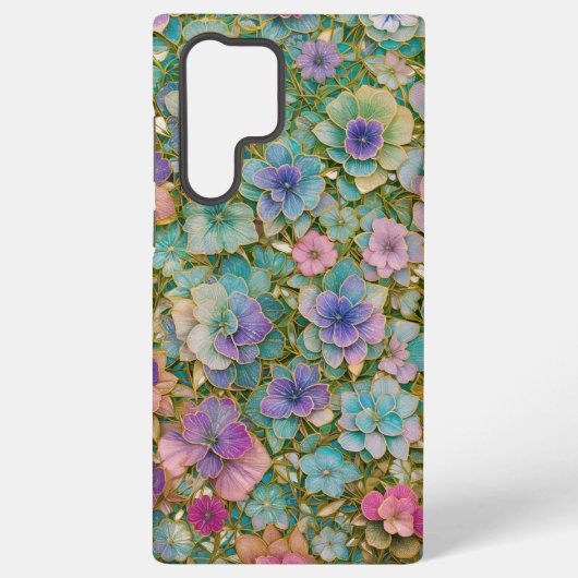 Golden Embroidered Pastel Floral Phone Case Samsung Galaxy Hoesje (Achterkant)